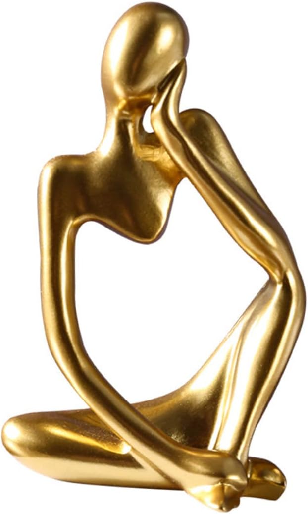 STOBOK abstract figure ornaments Thinker Abstract Statue Thinker art Sculpture statues gold bedroom decor book stack decor gold trim Office Decors desktop bookshelf resin