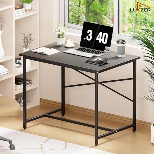 Image of Lukzer Metal & Engineered Wood Study Table for Home & Office | MST-008 /Black & Black | Laptop & Computer Workstation Desk | Sturdy Writing Table for Students & WFH | Spacious Tabletop (90x60x75 cm)