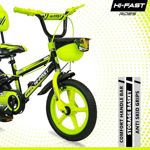 HI-FAST 14 inch Sports Kids Cycle for Boys & Girls 3 to 5 Years with Training Wheels (95% Assembled) (Green) 3