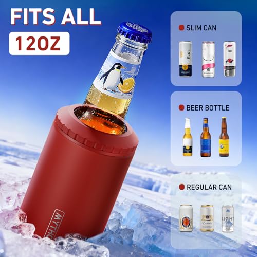 Image of 3 in 1 Slim Can Cooler for 12 OZ Skinny Can, Regular Can & Beer Bottle - Keep Cold for 6 Hours - Double Walled Insulated Stainless Steel Vacuum Beverage Can Insulator