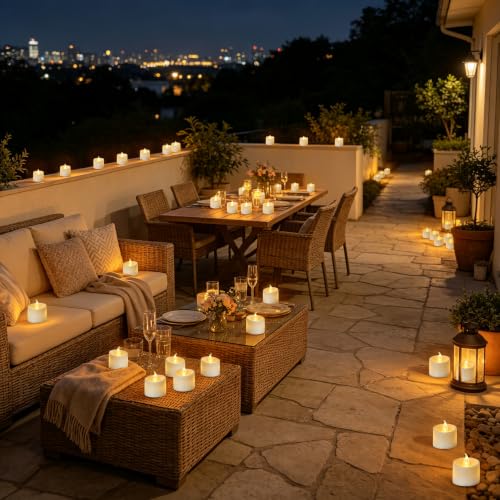 12 LED Teelichter Flammenlos, Batteriebetrieben, Flackereffekt, Warmgelb – Ansicht 5
