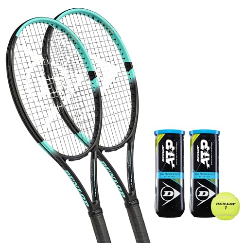 Dunlop Sports 2-Pack Team 260 Pre-Strung Tennis Racket + 2 cans Tennis Balls
