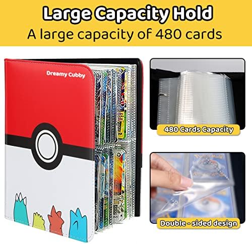 Card Binder, 480 Pockets Trading Cards Holder Album for Cards, Cards Folder with 4 Pockets and 60 Removable Sleeves, Card Collector Binder Gift for Boys Girls