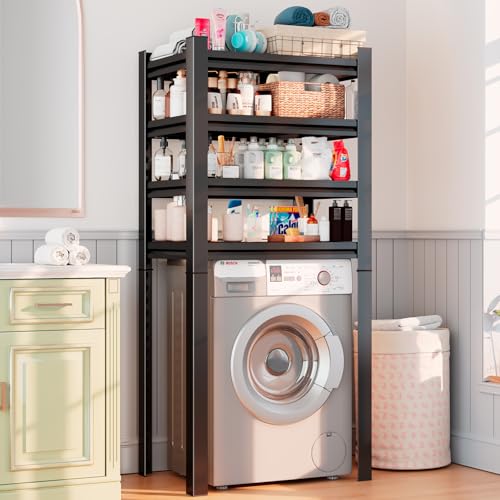 Over Washer and Dryer Shelves, 4 Tier Adjustable Height Metal Heavy Duty Freestanding Storage Shelves, Washing Machine Rack for Laundry Room Organization and Storage, 27.56''W*13.78''D*59.06''H, Black