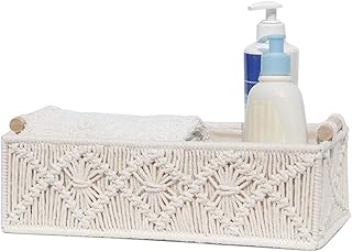 Fencelly Panier de rangement décoratif à pompons - Style bohème - Panier décoratif tissé pour comptoir, papier toilette - Panier de rangement pour la maison/la chambre à coucher