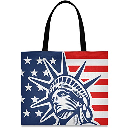visesunny Women's Large Canvas Tote Shoulder Bag Liberty Statue Head NYC Top Storage Handle Shopping Bag Casual Reusable Tote Bag for Beach,Travel,Groceries,Books
