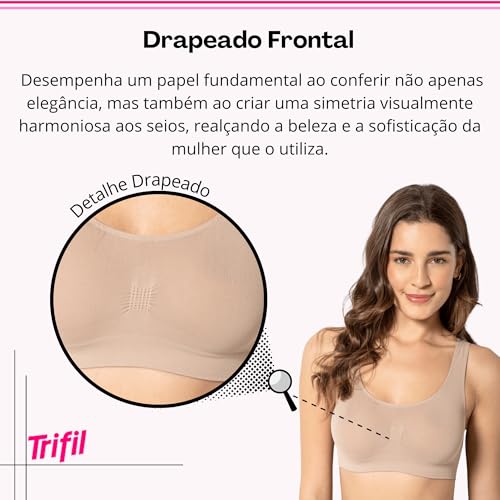 Kit 02 Sutiãs Trifil Sem Costura Media Sustentação | 1 Preto - 1Macadâmia | L
