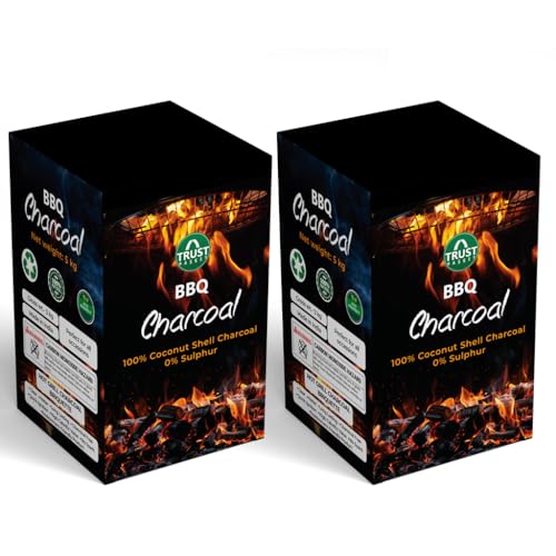 Image of TrustBasket Charcoal Briquettes (5kg) with Free Starter Cubes - Long Burning Barbeque Charcoal with Low Smoke (Used in Grilling /Barbecue, Home) -Set of 2