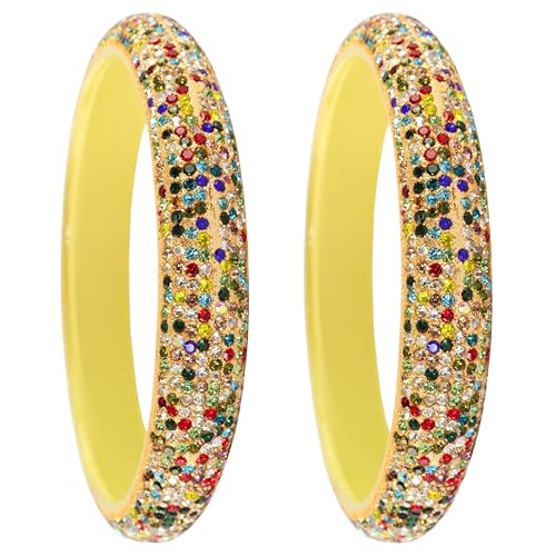 Image of NMII Glass with Zircon Gemstone and Glitter Kada Set For Women and Girls