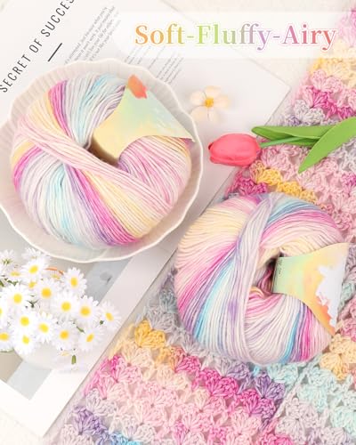 Image of Coopay Yarn for Crocheting Knitting, Gradient Cake Yarns, 2 x 3.53oz - 240yds - 50% Cotton 50% Acrylic Ombre Yarns, Gradient Crochet Yarn for Blankets, Shawls, Scarves (206 Fairy Tale)