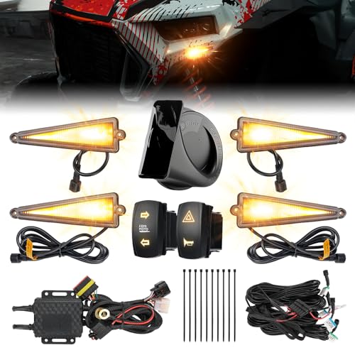 KEMIMOTO UTV Triangle Turn Signal Kit with Rocker Switch and 110 dB Horn