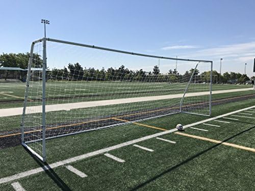 PASS Premier® 24 X 8 FT. Official Regulation FIFA/EPL Steel Soccer Goal. 2" Diameter Steel Frame w/ Two Durable 4mm Nets, Ground Stakes, Elastic Clasps & Re-Usable Ties. 24x8 Foot (2Nets)