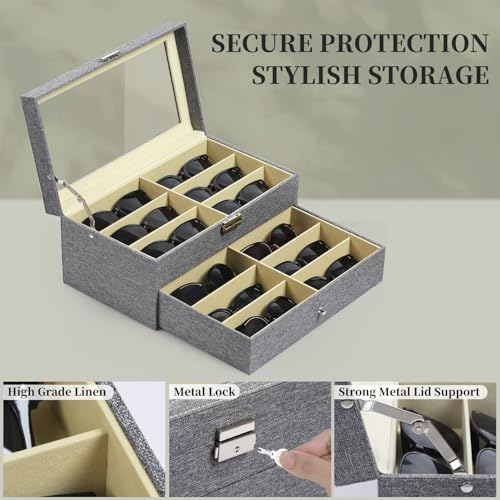 Image of AUTOARK Linen Eyeglasses Storage Case Organizer,12 Piece,Grey,AW-096 | Sunglass Display, Drawer Lockable