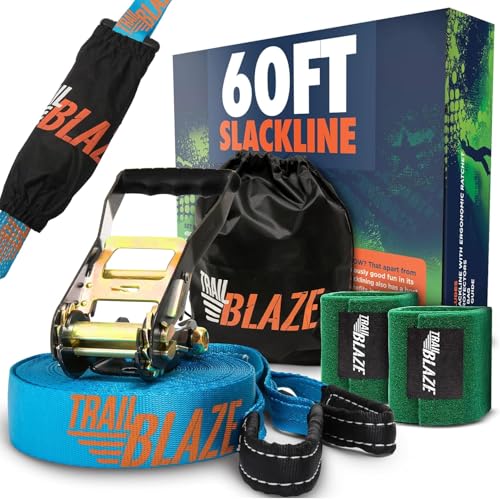 TRAILBLAZE Kit Slackline Completo – Con Protezioni Alberi + Sacca Porta Slackline - Installazione Facile - Kit per Principianti da 15m per Camminate e Equilibrismo (Without Training Line)