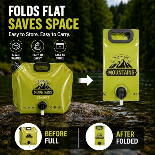 Contenedor de Agua Plegable - Cantimplora de 8L/2 Galones para Camping, Bolsa de Almacenamiento de Agua Plegable a Prueba de Fugas, Contenedor Portátil con Pico, Tanque de Emergencia para Senderismo (Paquete de 4, Verde) miniatura 3
