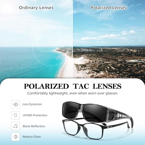 Image of TJUTR Polarized Fit Over Glasses Sunglasses for Men Women, Wrap Around UV400 Protection Sunglasses TS2611