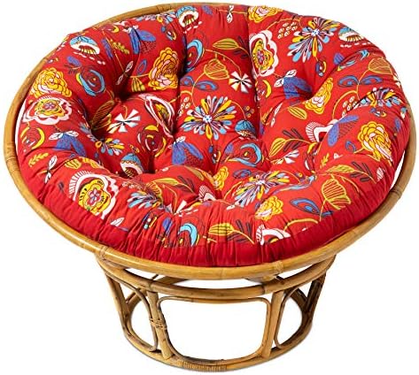 COTTON CRAFT Papasan Chair Cushion - 100% Cotton Duck Fabric Thick Overstuffed Floor Seat Standard 45" Round Chair Swing Chair Patio Den College Dorm - Poppy Floral Multicolor Red
