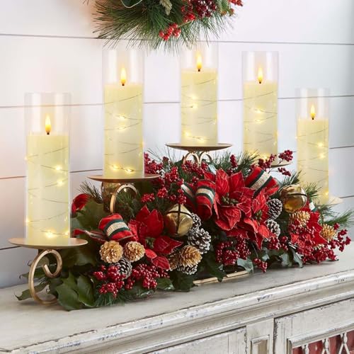 Image of Pack of 5 (D2.2 X H 5 inch 6 inch 7 inch) Ivory Flickering Flameless Candles Battery Operated with Remote, LED Pillar Candles with Realistic Moving Wick for Halloween, Christmas, Home Decor.