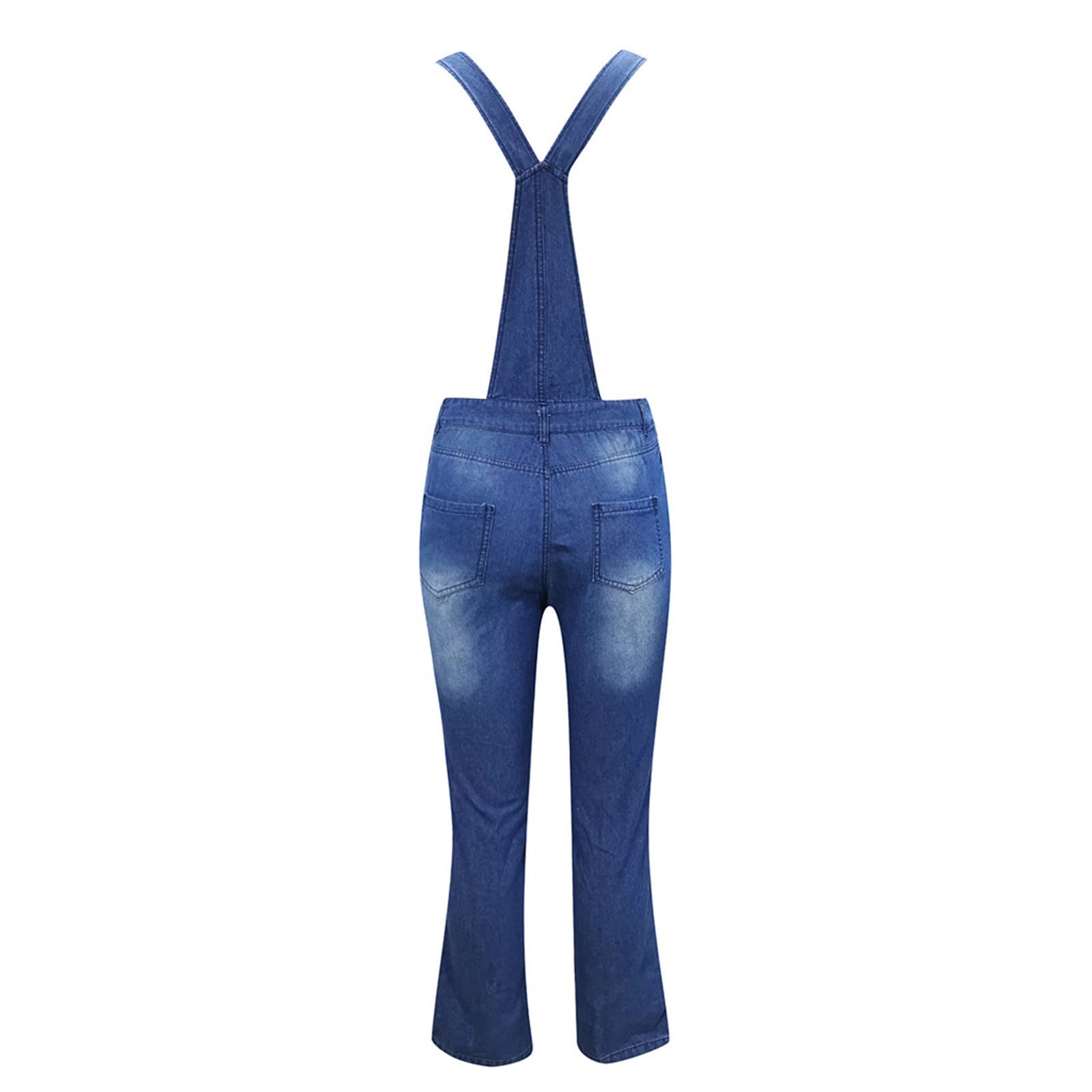 Salopette da donna in jeans lunghi, in denim, elasticizzata, dritta, jeans