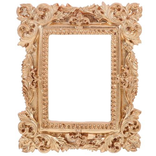 LOGOFUN Antique Picture Frame Vintage Resin Photo Frame Refrigerator Small Retro Hanging Frame for Home Office Decor - Gold Square 3.9 * 3.1IN