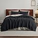 Bedsure Gentlesoft 100% Cotton Blanket Queen Size for Bed - Breathable and Soft, Waffle Weave Blanket for Summer, Thick Cozy Fall Blankets for Women Gift, Black, 90x90 Inches