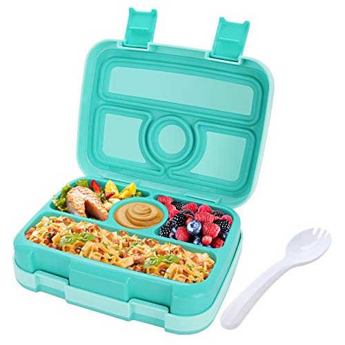 Kids Lunch Box Bento Box for Kids, Nomeca BPA-Free Leak Proof 4-Compartment Lunch Container with Spork, Microwave Safe Portion Control Meal Fruit Snack Packing for Girls Toddlers School Travel - Teal