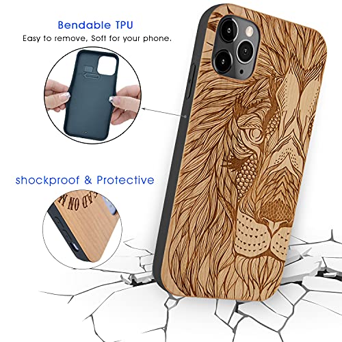 Iproductsus Compatible With Iphone 13 Pro Max (6.7") Cool Lion Phone Case And Screen Protector, Natural Real Wood Engraved In Usa, Unique Wooden Tpu Protective Cover 2021 (6.7-Inches) #TOP1