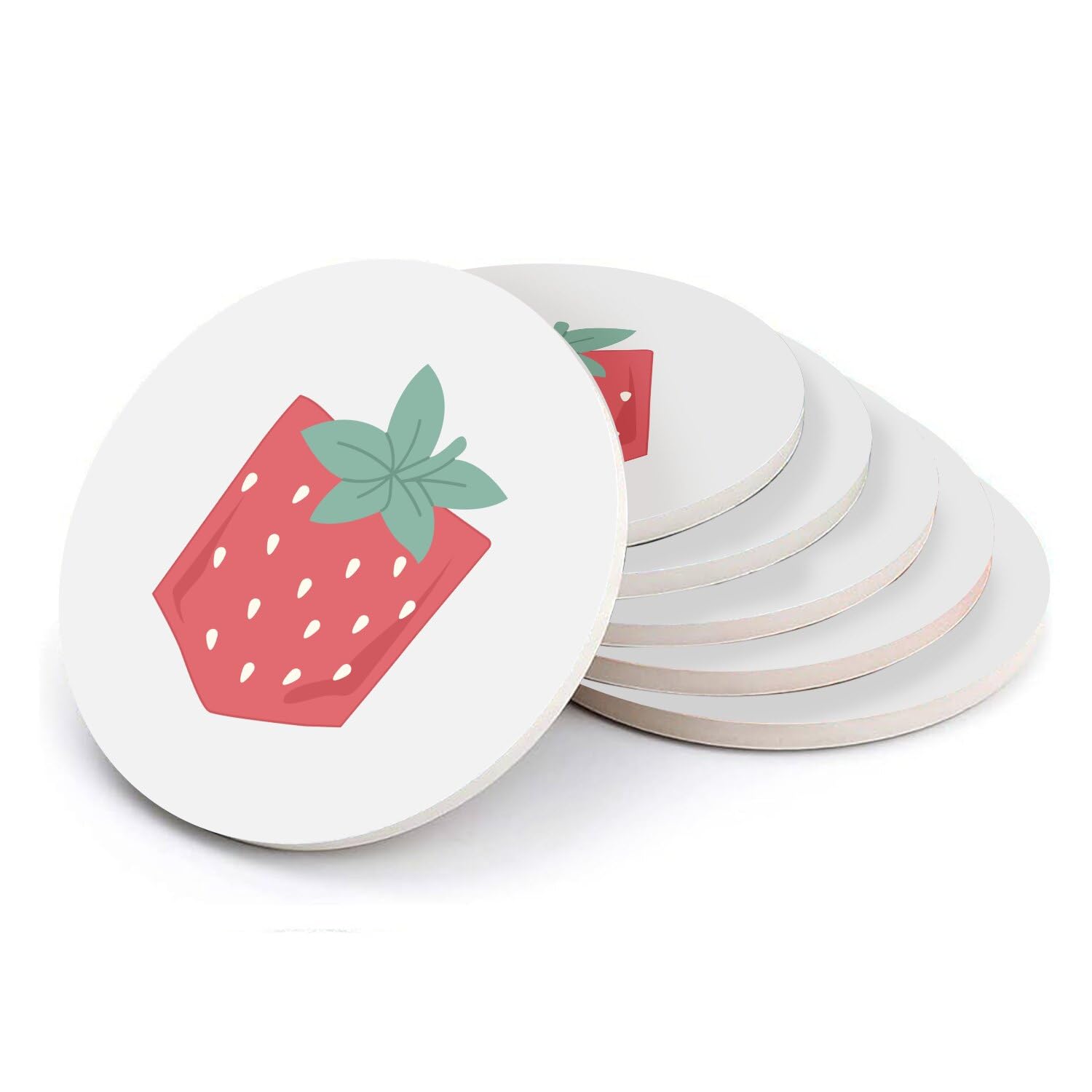 Sous verre ronds en céramique illustration fraise lot de 6 dessous de plat