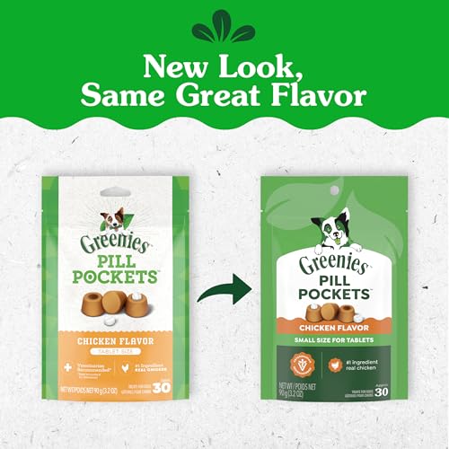 Image of Greenies Pill Pockets for Dogs Small Size, Tablet Pill Treats for Dogs, Chicken Flavor, 3.2 oz. Pouch (Pack of 6)