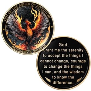 Phoenix Sobriety Coin | AA Chip Medallion Gift Set with Coin Capsule, Display Stand & Card for Sober Men & Women in Recovery | Sobriety Gifts for Anniversary Month & Year