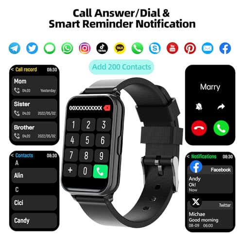Smart Watch Fitness Tracker Make/Answer calls for Women Men with Heart Rate Blood Oxygen Sleep Monitor Sports Modes Step Calorie Counter IP68 Waterproof for Android Phones iPhone (Rectangle, Black) - Image 4