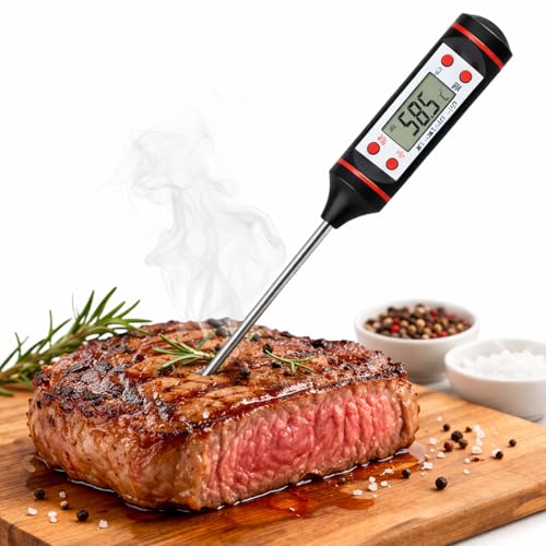 Termômetro Culinário Digital Inox com Display LCD | Leitura Rápida 1s | -50°C a 300°C | À Prova D’Água | Ideal para Carnes, Churrasco, Frituras, Líquidos e Cozinha Profissional