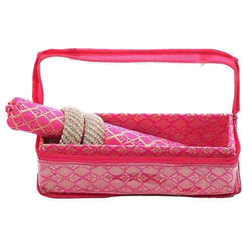 Image of Kuber Industries Brocade Hardboard One Rod Bangle Box (Pink) - CTKTC42005