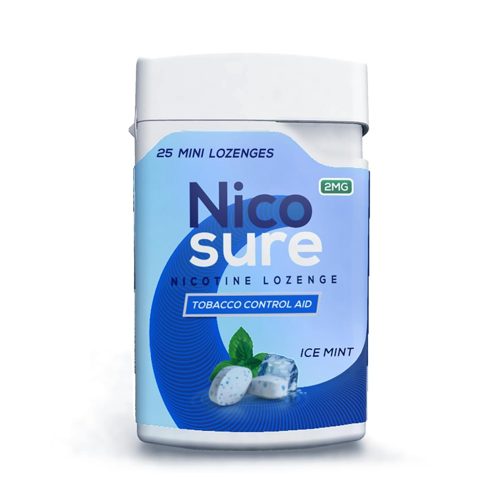 Nicosure Nicotine Lozenges Container Pack-2mg-Pack of 6-150 Lozenges|Tobacco Control Aid|Icemint Flavour|Aids in Quitting Tobacco|Sugar-free|Mini Size Max Flavour