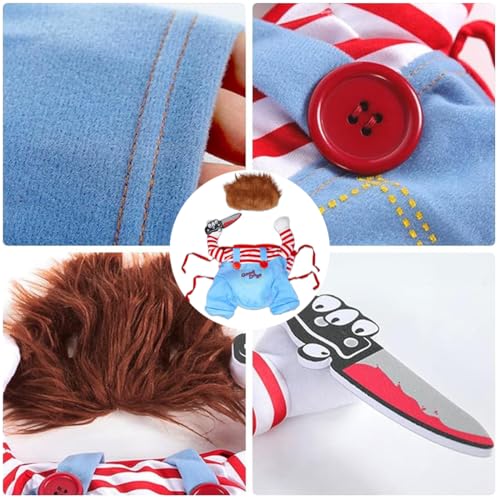 Lustige Chucky Hundekleidung, Hundekostüm Hhallowee Halloween Hundekostüm Wig and Knife Haustier Kleidung Hund Schreckliches Kostüm für Halloween Haustier Cosplay Party