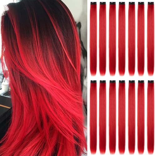16Pcs Colored Clip in Hair Extensions, 22 Inch Colorful Highlights Hairpieces Straight & Long Heat-Resistant Synthetic Hair Accessories for Adult Women Party Hair Decor