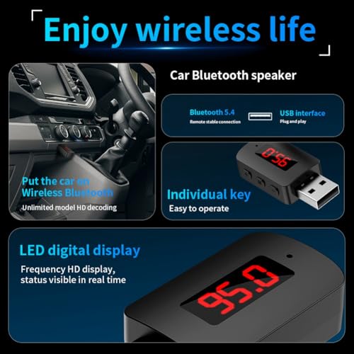Malloy Voiture Bluetooth 5.4 Aadaptateur FM USB Émetteur Récepteur Appel Mains Affichage LED Automatique Audio Musique Récepteur sans – vue 6