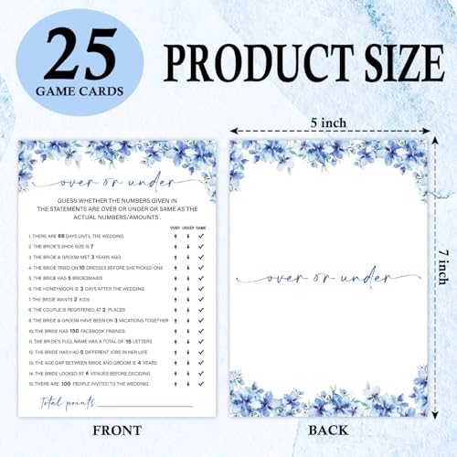 Image of Over Or Under Bridal Shower Games, 25 Blue Floral Wedding Shower Game Cards Set, Engagement Party Game for Guests, Wedding Games for Reception, Minimalist Marriage Party Supplies-03