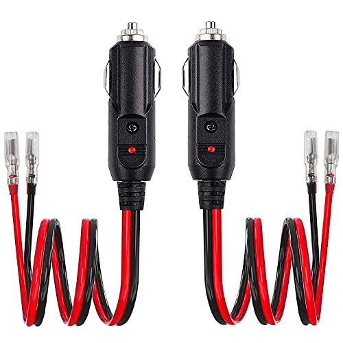 Ayecehi 12V 24V Heavy Duty 14 Awg Male Plug Cigarette Lighter Adapter Cord [2 Pack] Cigarette Lighter Male Plug With 1Ft Extension Cable With Led Light And 15A Fuse #TOP1