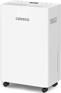 34 Pint Dehumidifier for Basement up to 2500 Sq.Ft, ozeeco Home Dehumidifier with Drain Hose, Ionizer, Humidity Control, Ultra Quiet, Child Lock, 24H Timer for Bedroom, Bathroom, RV