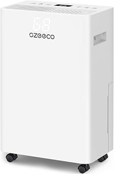 Dehumidifier for Basement up to 2500 Sq.Ft, ozeeco Home Dehumidifier Max 34 Pint/Day, with 0.45 Gal Water Tank, Drain Hose, Ionizer, Ultra Quiet, Child Lock, 24H Timer for Bedroom, Bathroom, RV
