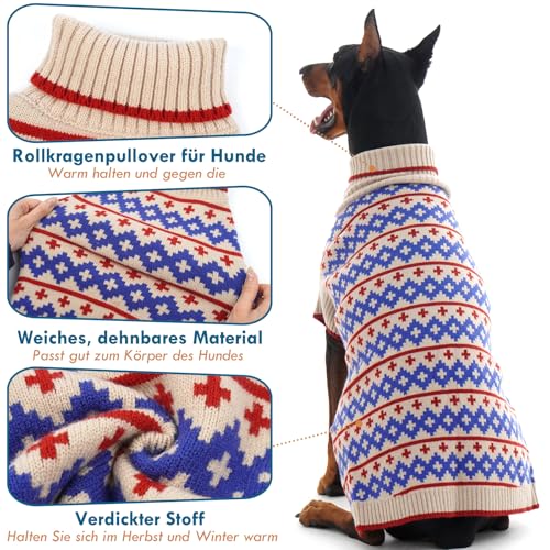 Katzinst Hundepullover Mittelgroße Hunde – Warmer Stricken Winterpullover für Hunde | Atmungsaktiv und Weicher Hundepulli mit Muster – Herbst Winter Hund Pullove Mini-Pudel,Dackel (Aprikose, M)
