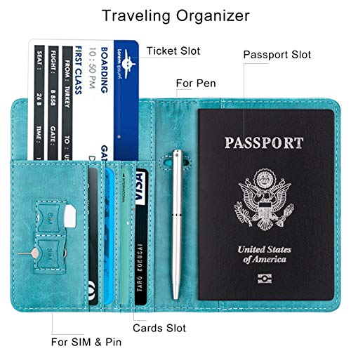 Image of WALNEW Passport Holder for Travel, RFID Passport Cover Wallet for Women Men, PU Leather Passport Book Card Holder Case with Pen, Travelling Essentials for Flying
