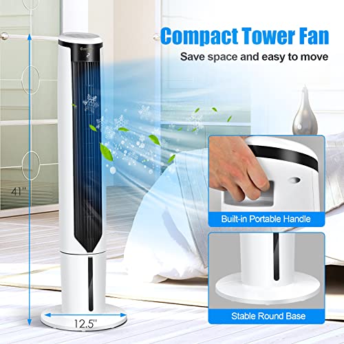 COSTWAY Evaporative Air Cooler, 41-inch Portable Oscillating Air cooler with Remote, 3 Modes, 3 Speeds, LED Display, 9H Timer Auto-off, Quiet Standing Bladeless Tower Fan for Bedro image 1