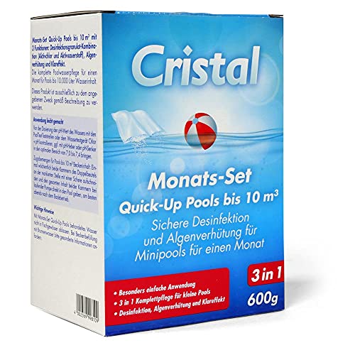 Cristal Pool 3 in 1 Komplettpflege - Für Quick-Up Pool bis 10000 l - Desinfektion - Algenverhütung - Einfache Anwendung - Klareffekt - Portionsbeutel