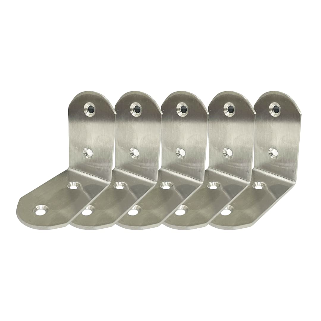 Heavy Duty Stainless Steel L-Shaped Corner Brackets - 90 Degree Wall Shelf Support, Metal Right Angle Shelf Braces (5pcs, 65x65x38mm)