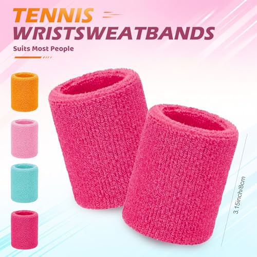 Image of WILLBOND 8 Pack Wrist Sweatbands Sports Wristbands Tennis Sweatbands Neon 80s Thick Cotton Gymnastics Sweat Band Athletic Football Soccer Sports Wristband for Men Women Party