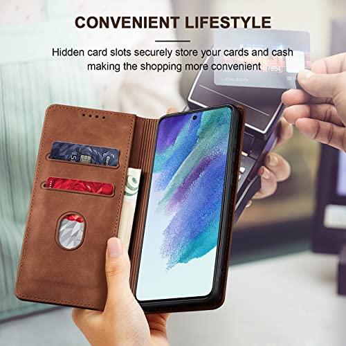 Image of Jasonyu Samsung Galaxy S21 FE Mobile Phone Case, PU Leather Flip Case, Brown