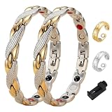 Pulsera magnética, 2 unidades de elegante terapia magnética con 2 anillos magnéticos Fit Plus, pulseras antifatiga y adelgazamiento, anillo de drenaje linfático, adelgazamiento, mejora la circulación