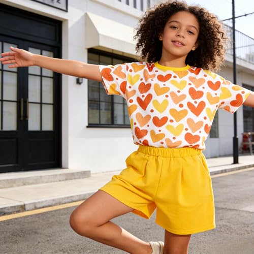 Image of Yoxindax Tween Girls Summer 2-Piece Outfit Set - Crew Neck Short Sleeve T-Cherry Print Shorts 7-14Y Summer Clothes